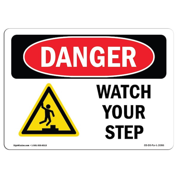 OSHA, Watch Your Step, 5in X 3.5in, 10PK, 5" W, 3.5" H, Landscape, PK10, OS-DS-D-35-L-2086-10PK